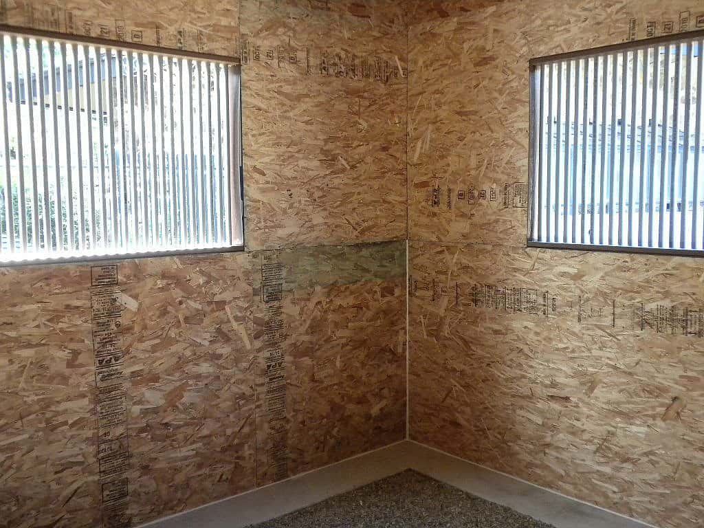 Interior view of the mews at the Greater Yellowstone Raptor Experience with completed windows