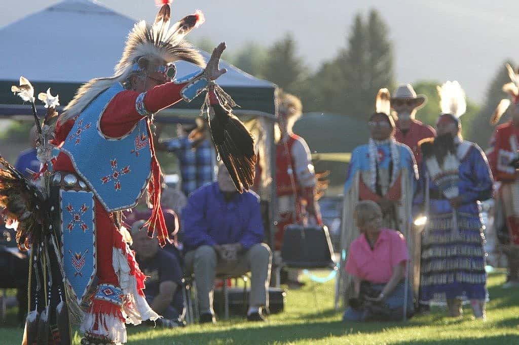 Long shadows as the Powwow continues into the evening session.