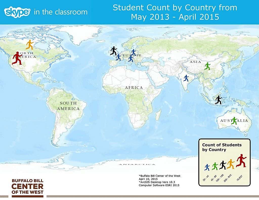 The Center's Skype in the classroom program has had a worldwide impact. (Map by Spencer Smith) 