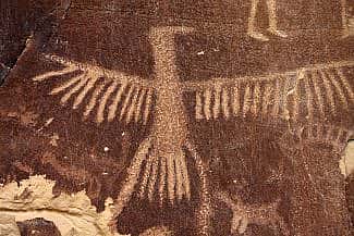 Thunderbird rock art at Legend Rock State Petroglyph Site, 55 miles southeast of Cody, Wyoming. C.R. Preston photo.