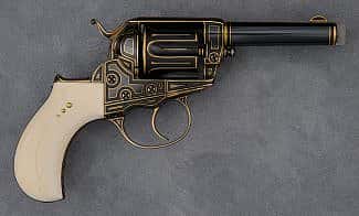 Colt Model 1877 Thunderer double-action revolver, embellished by Robert Wielgus, 2004-2006. Gift of Raymond J. Wielgus. 2010.17.36.1