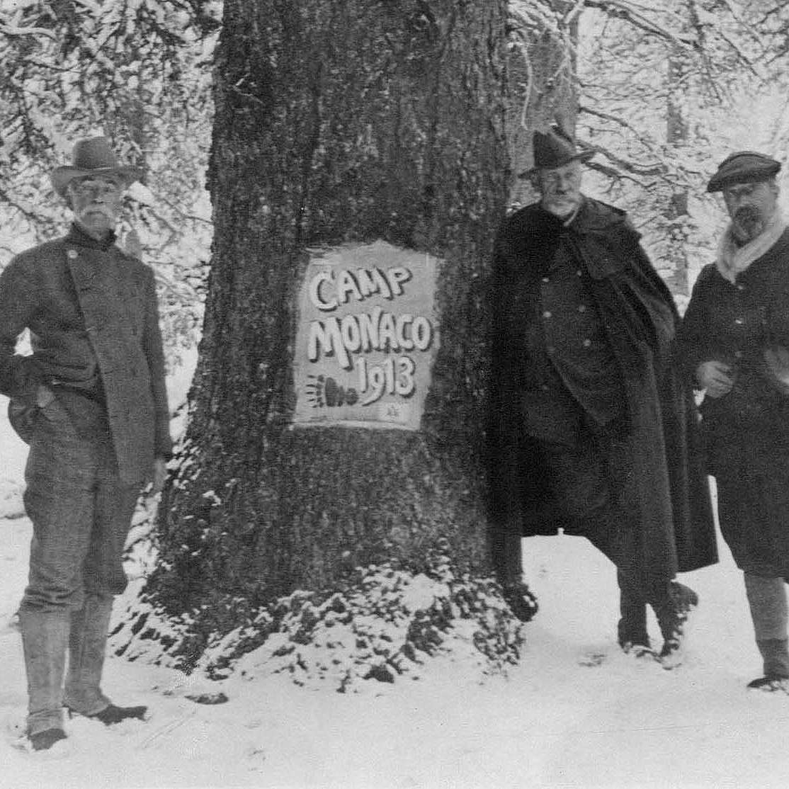 Detail of P.69.0296 Detail of P.69.0296; The hunting party at Camp Monaco, September 1913. Leaning on the tree is Prince Albert I of Monaco