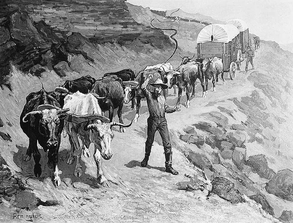 An Ox Train in the Mountains