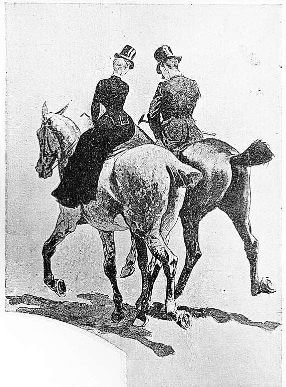 Untitled ("On the Bridal-Path in Central Park," woman and man riding, rear view)