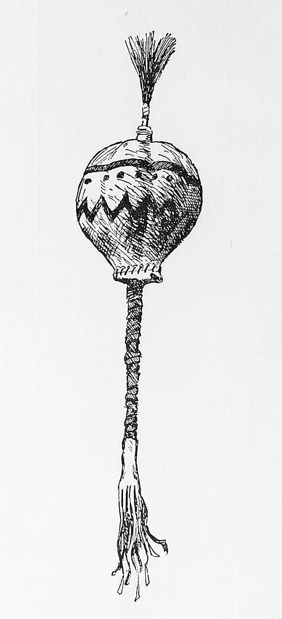 Medicine or Ceremonial Rattle, a Gourd, Comanche