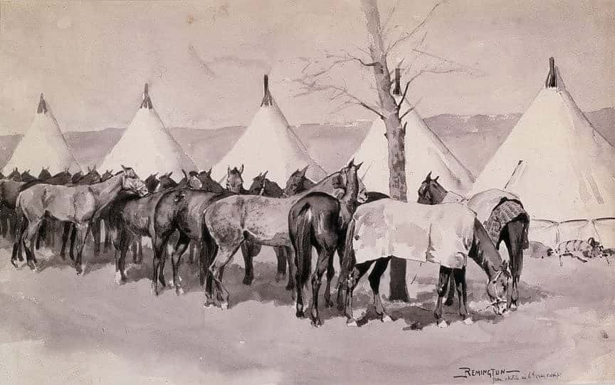 A Troop Picket Line of the Sixth United States Cavalry Camp at Rapid Creek