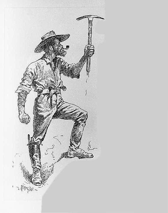 Untitled ("To California in 1849 through Mexico," initial-piece for letter T, prospector), c. 1891