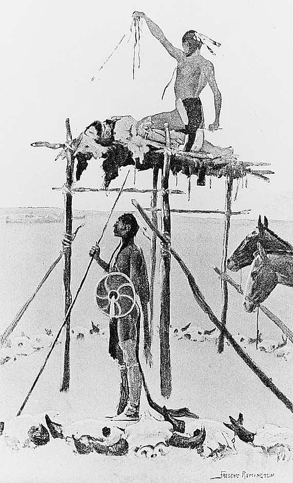 "War Parties of the Crow Indians Have Thrown the Bodies from the Scaffolds, and Broken them to Pieces, Amid the Yells of the Dakota Who Remained Pent up in the Fort"