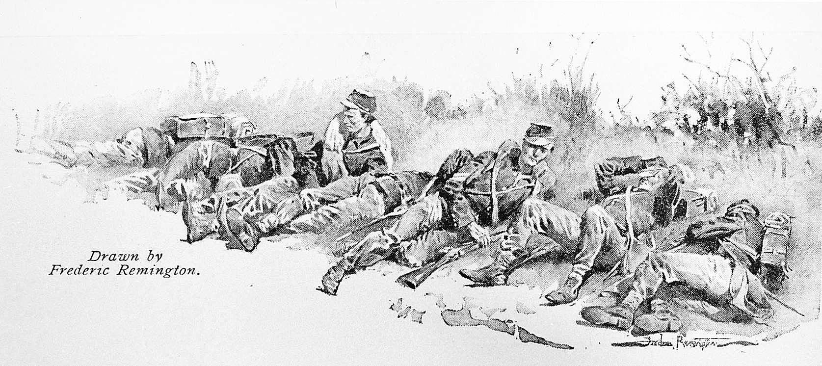 Untitled ("The Story of a Thousand," soldiers resting by road)