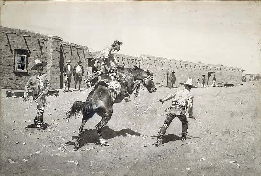 Mexican Vaqueros Breaking a "Bronc"