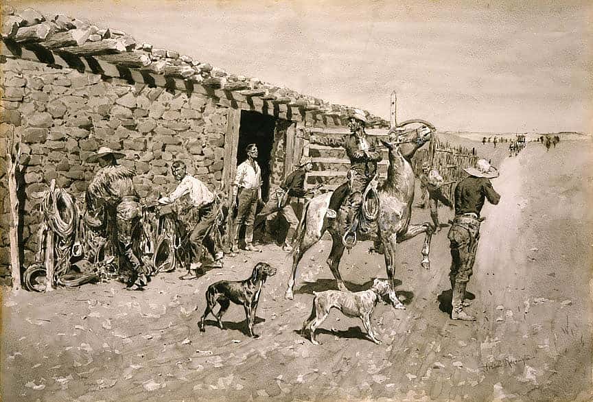 An Overland Station: Indians Coming in with the Stage