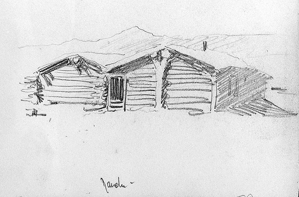 sketch for Untitled (Done in the Open, ranch building)