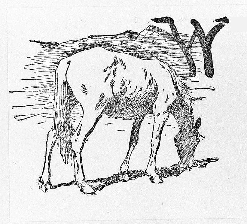 Untitled (John Ermine of the Yellowstone, initial-piece for letter W, grazing horse)