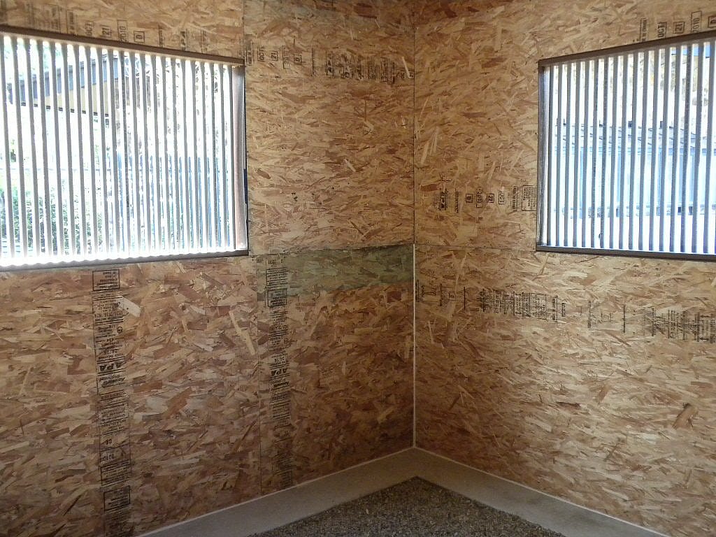 Interior view of the mews at the Greater Yellowstone Raptor Experience with completed windows