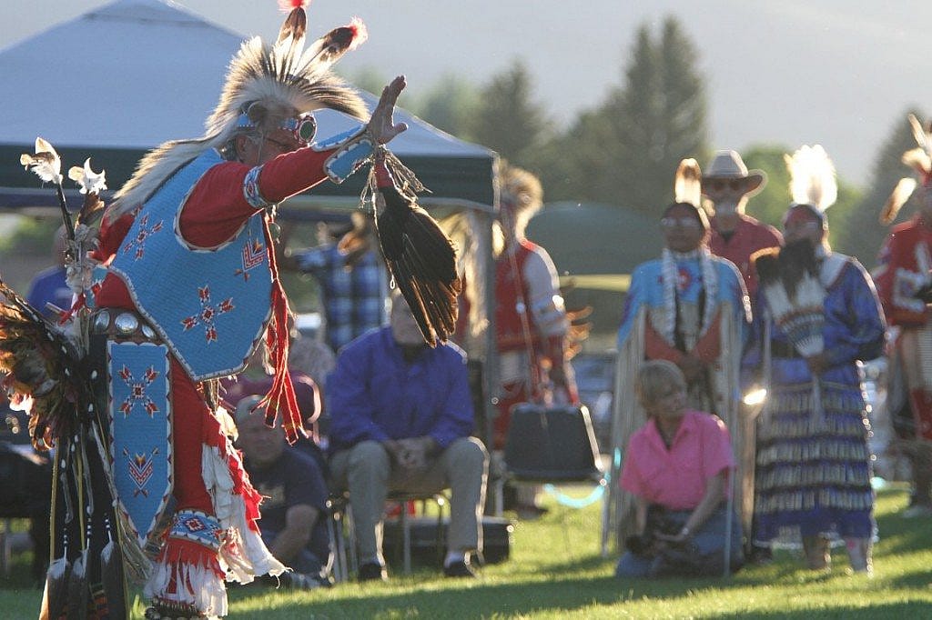 Long shadows as the Powwow continues into the evening session.