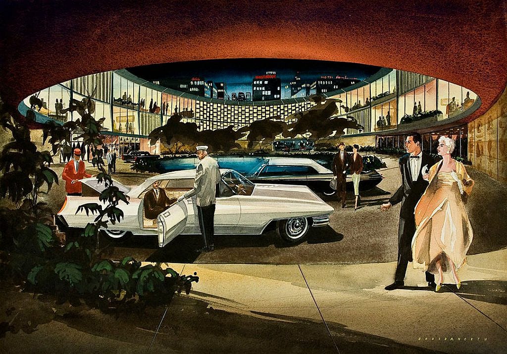 As a teenager, David North drew this elegant auto showroom.