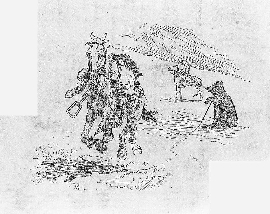Untitled ("Big Game In Toils," cowboys and roped bear)