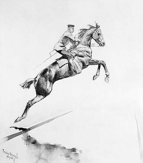 Untitled ("The Military Riding-School of Germany," horseman jumping a moat)