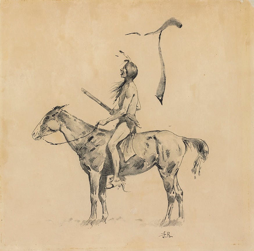 Untitled ("Long Distance Riding," initial-piece of letter T, mounted Indian)