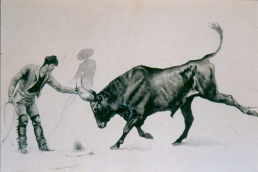 Untitled ("In the Sierra Madre with the Punchers," headpiece of puncher and bull)