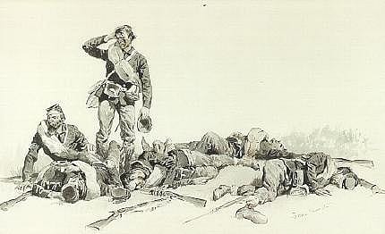 Untitled ("The Story of a Thousand," headpiece, wounded soldiers)