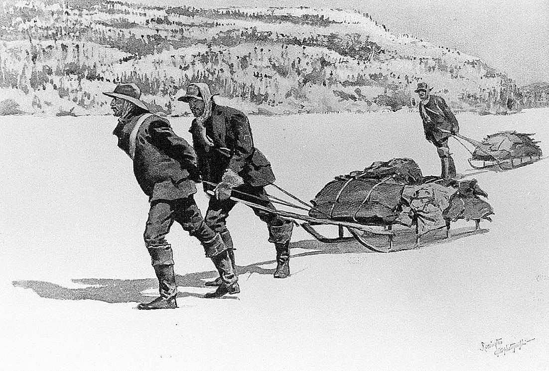 Miners with Their Supplies Crossing Lake Lindemann, Head of the Yukon River