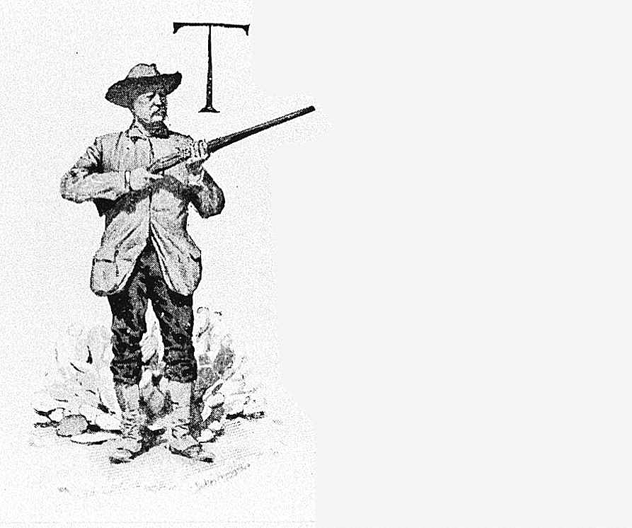 Untitled ("The Blue Quail of the Cactus," initial-piece for the letter T, hunter with gun)