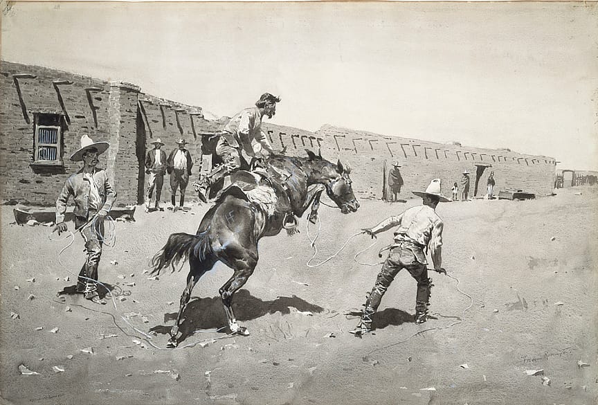 Mexican Vaqueros Breaking a "Bronc"