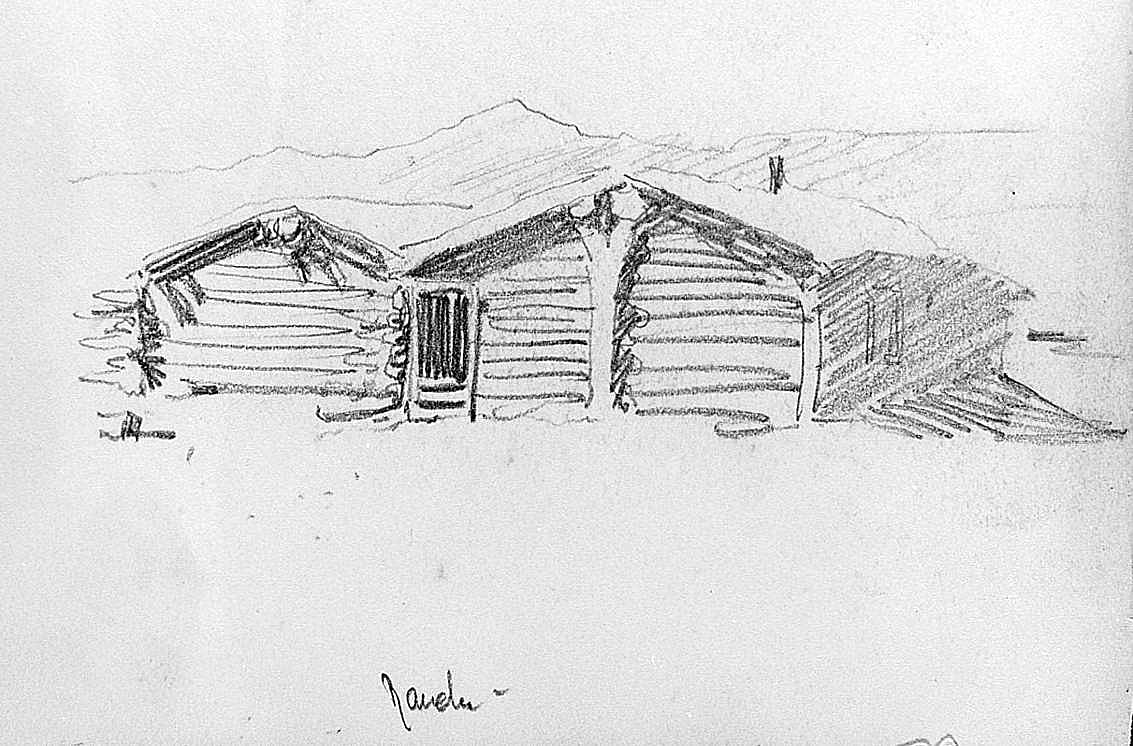 sketch for Untitled (Done in the Open, ranch building)