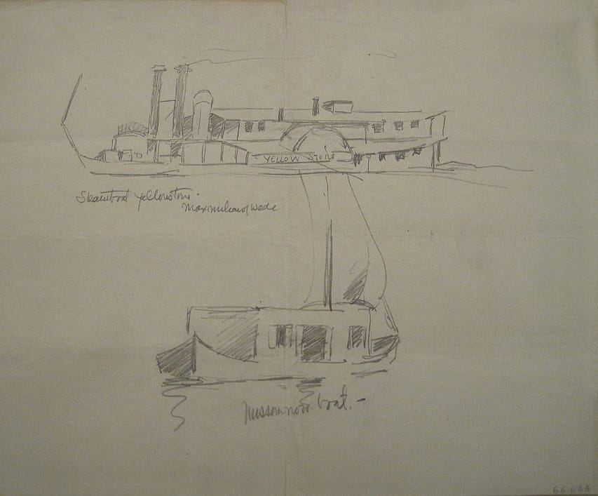 Untitled (Sketch for John Ermine of the Yellowstone, steamboat)
