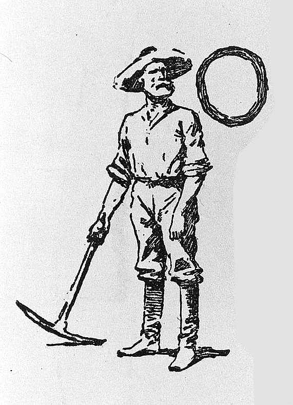 Untitled (John Ermine of the Yellowstone, initial-piece for letter O, prospector with pick)