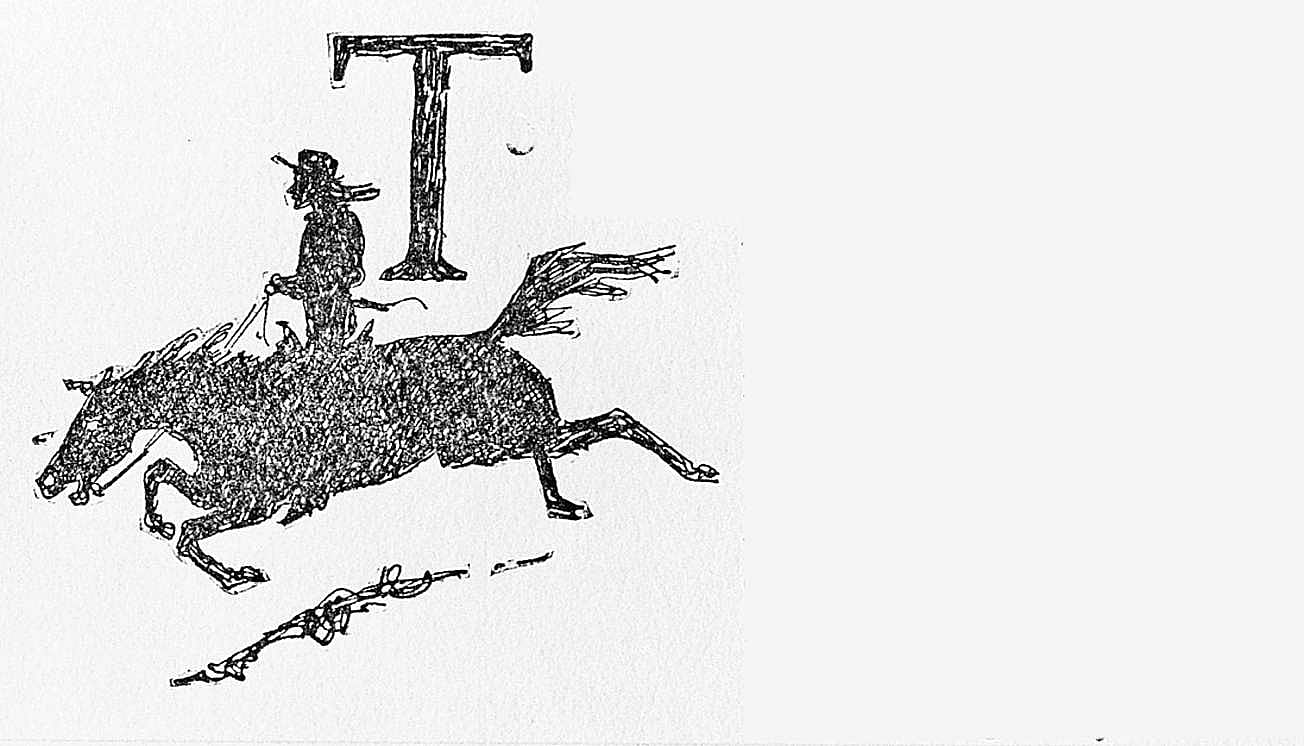 Untitled (John Ermine of the Yellowstone, initial-piece for letter T, man galloping)
