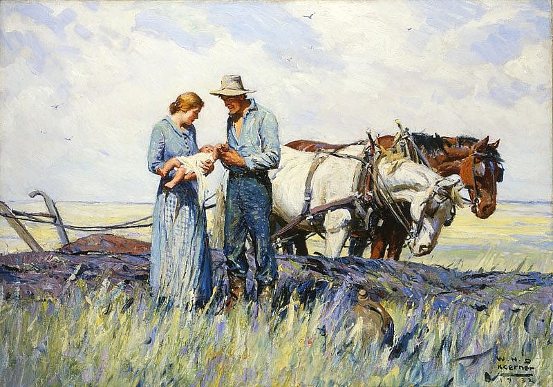 W.H.D. Koerner (1873-1938). "The Homesteaders," 1932. Oil on canvas, 29.125 x 40.75 inches. Museum Purchase. 24.77