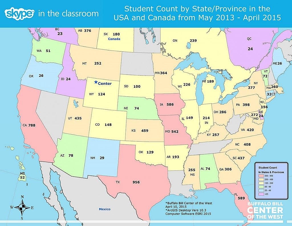 The Center's education department presented lessons to 5,441 students in North America. (Map by Spencer Smith)
