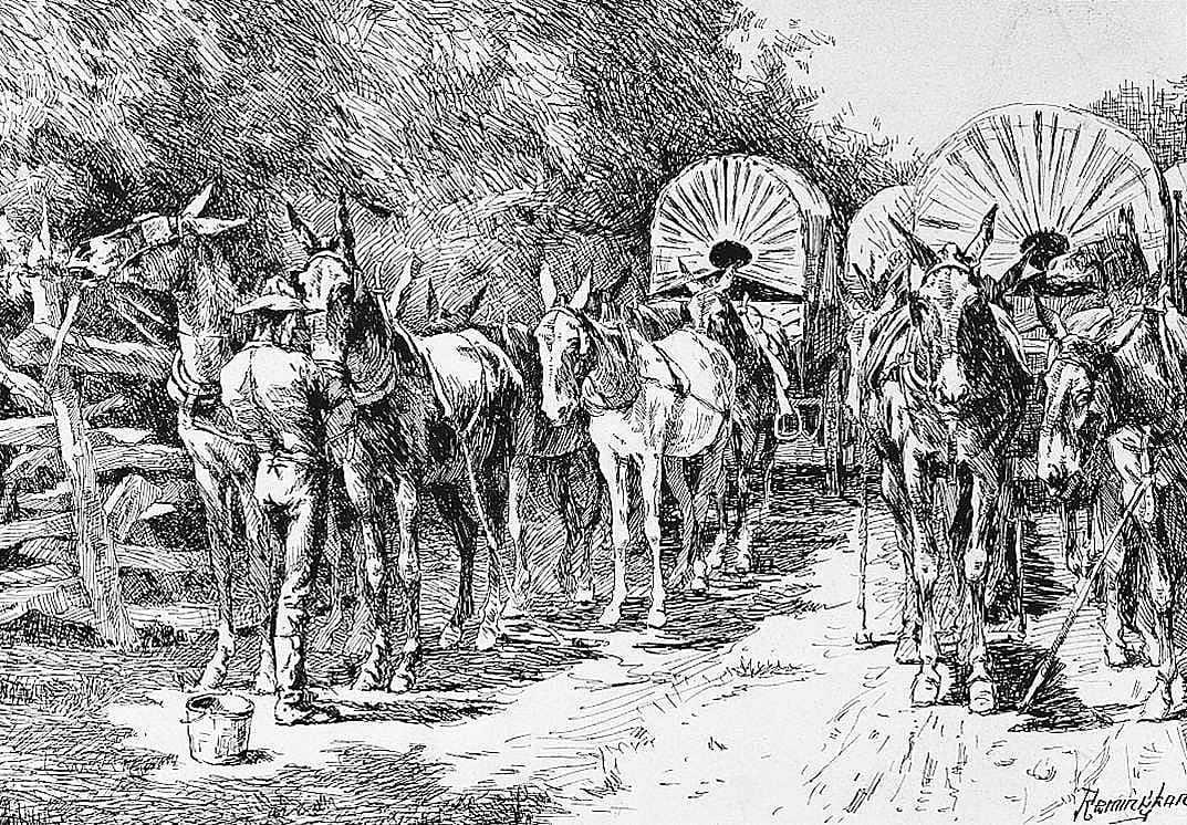 The Noonday Halt of the Wagon Train
