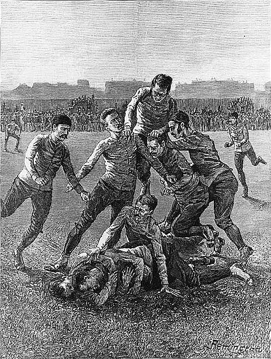 College Players at Foot-Ball--"A Tackle and Ball-Down"