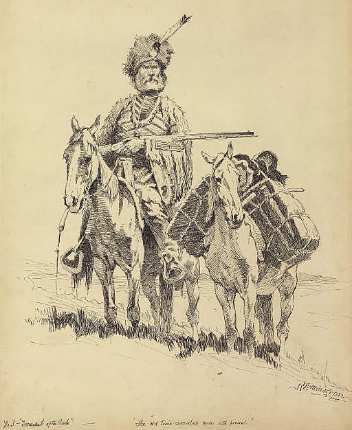 An Old-Time Mountain Man with His Ponies