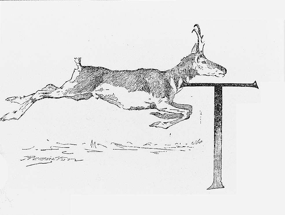 Untitled (Ranch Life and the Hunting-Trail, initial-piece for letter T, leaping antelope)