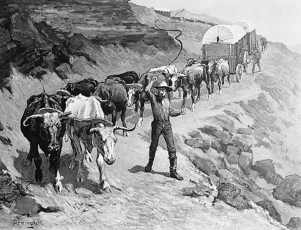 An Ox Train in the Mountains