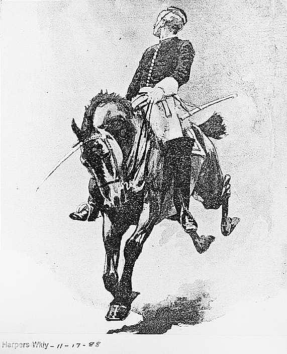 Untitled ("Evolutions of the 1st City Troop of Philadelphia, Winners in the Cavalry Drill Contest at the New York Horse Show," mounted soldier performing)