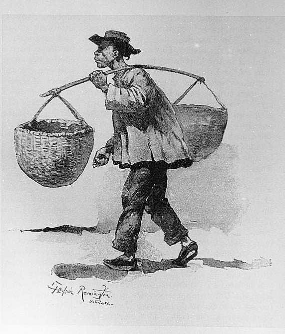 Untitled ("The Chinese Leak," Chinese man carrying baskets)