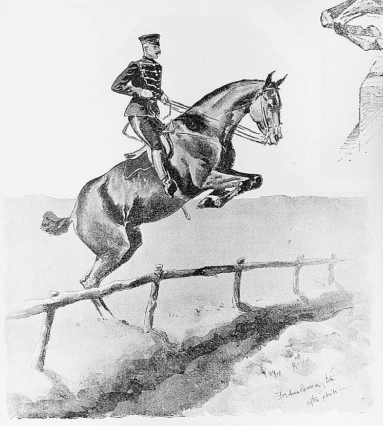 Untitled ("The Military Riding-School of Germany," horseman jumping fence)