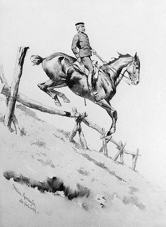 Untitled ("The Military Riding-School of Germany," horseman jumping fence)