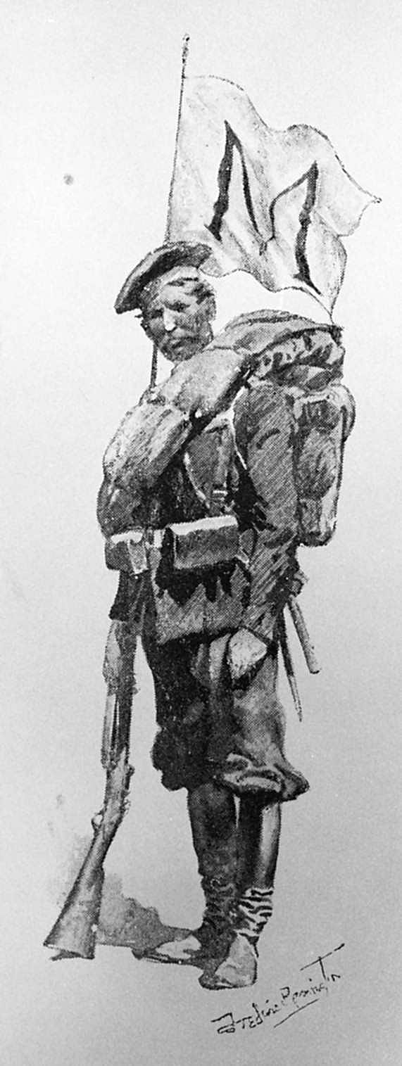Untitled ("In the Barracks of the Czar," initialpiece for letter M, Russian infantryman)