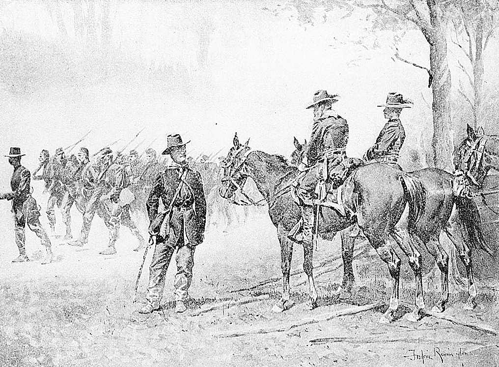 Untitled ("The Story of a Thousand," headpiece, mounted officers and troops)