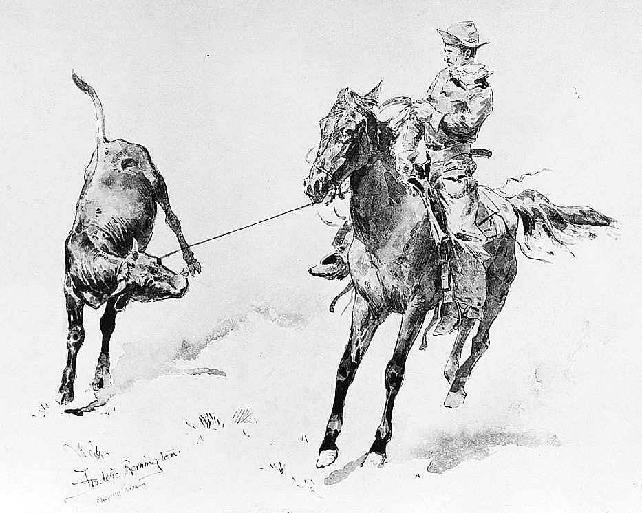 Cowboy Leading Calf