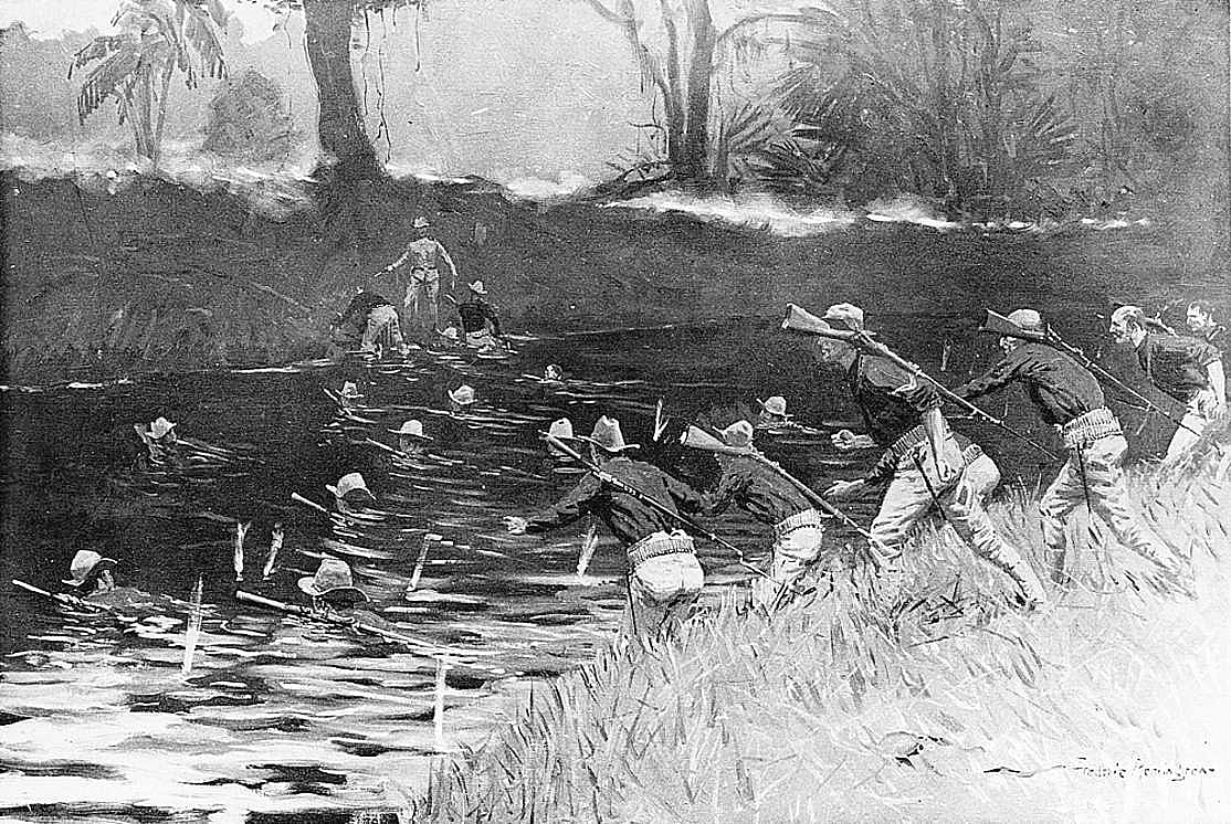 The Philippines--American Soldiers Swimming to an Assault on the Insurgent Intrenchments