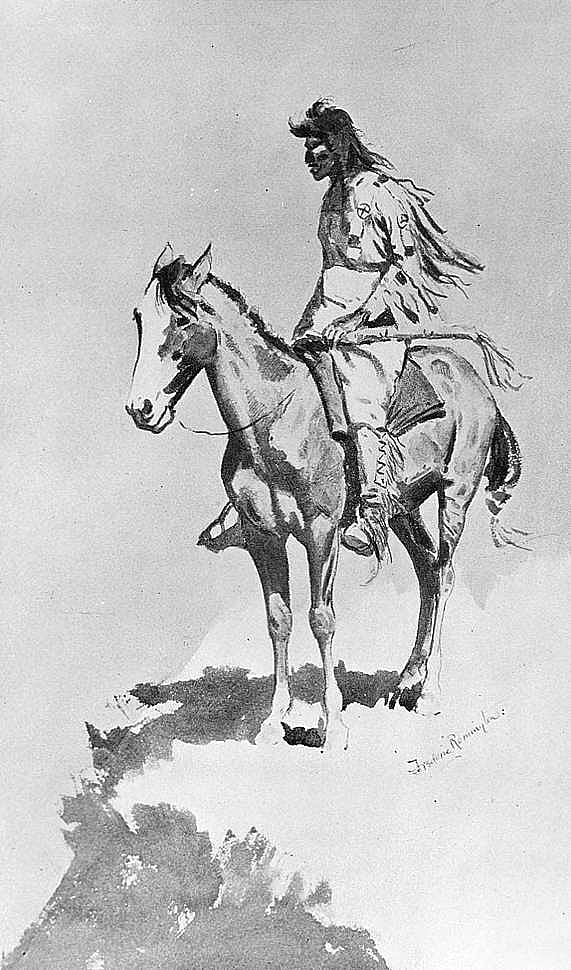 Indian Warrior Watching Cavalry Column, c. 1900