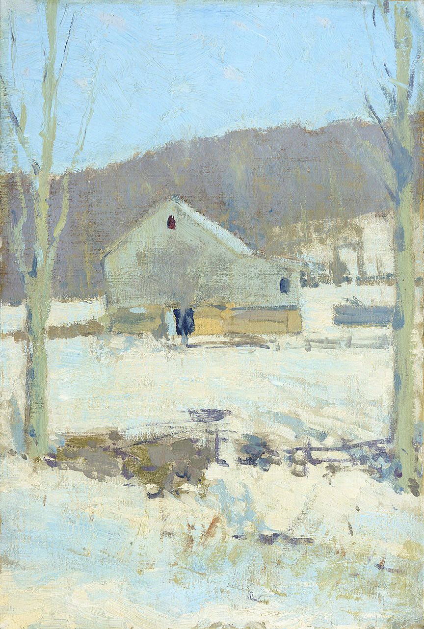 Untitled (winter landscape with barn)