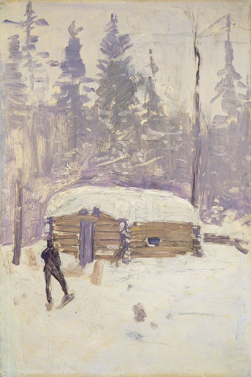 Untitled (winter landscape with log cabin), 1889-1890